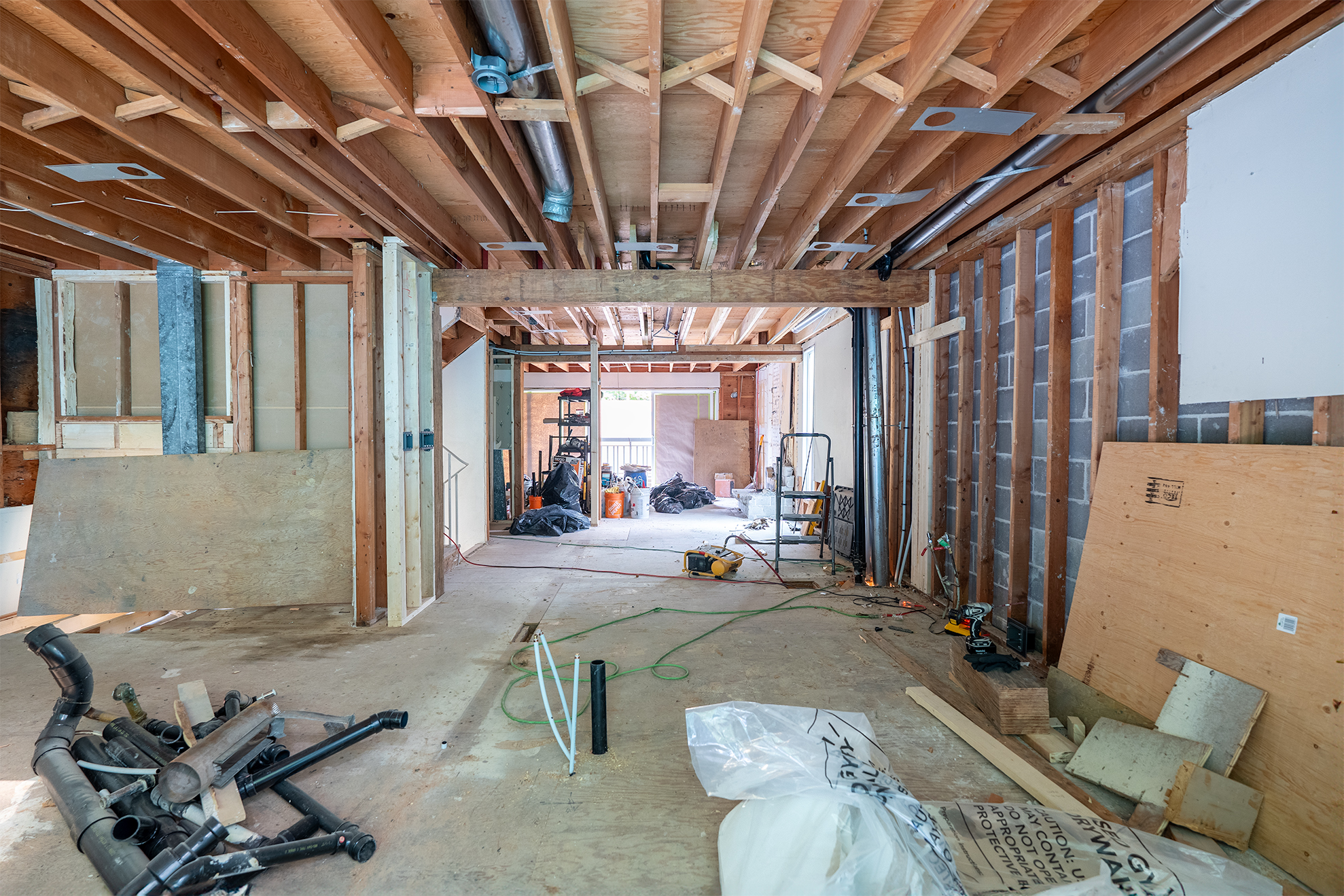 Before kitchen renovation - construction phase with exposed framing